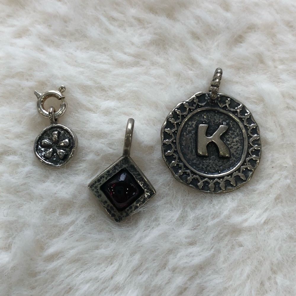 Passage to Israel (set 3) 925 sterling silver charms , garnet, flower, letter K